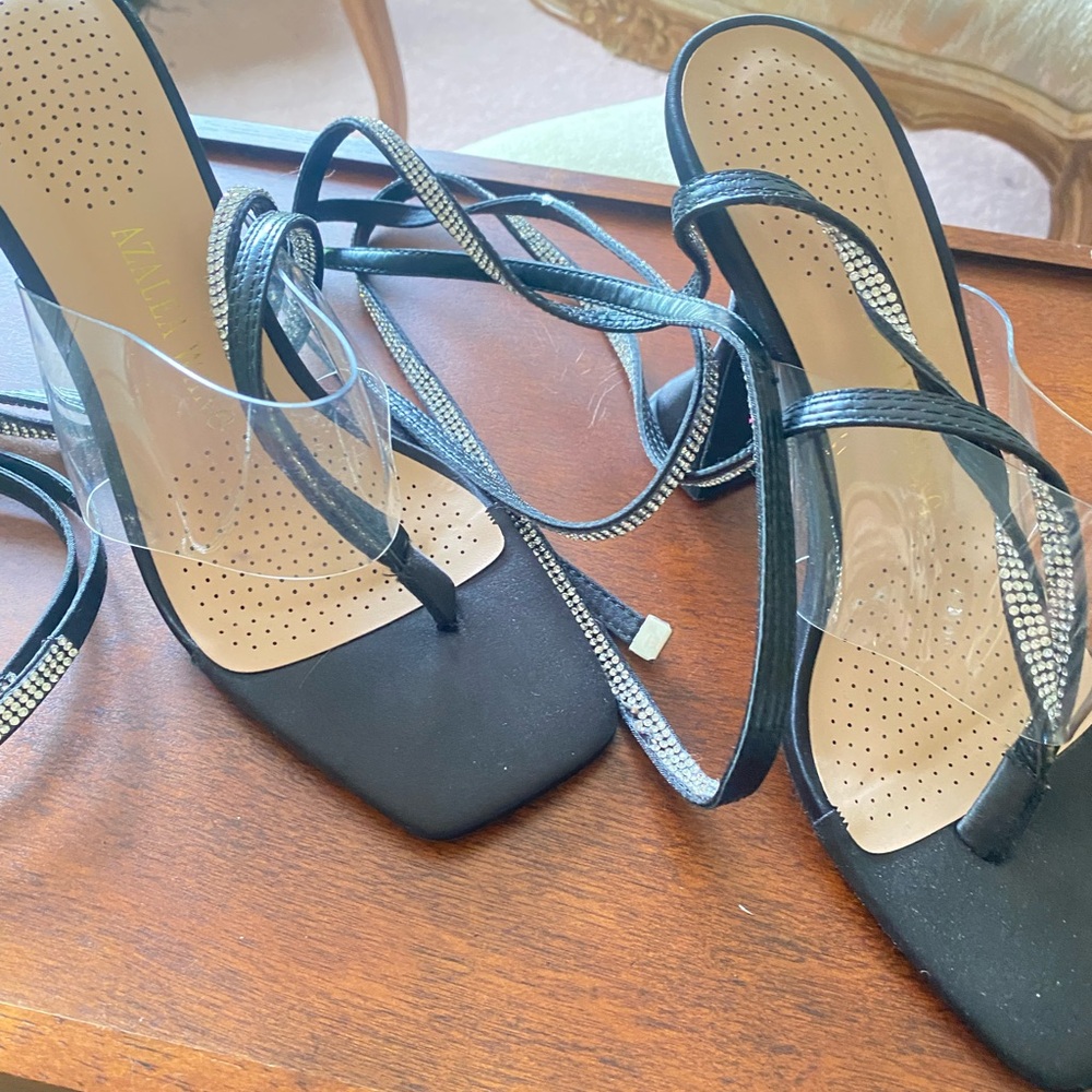 Fancy Black Heels with Rhinestone Straps